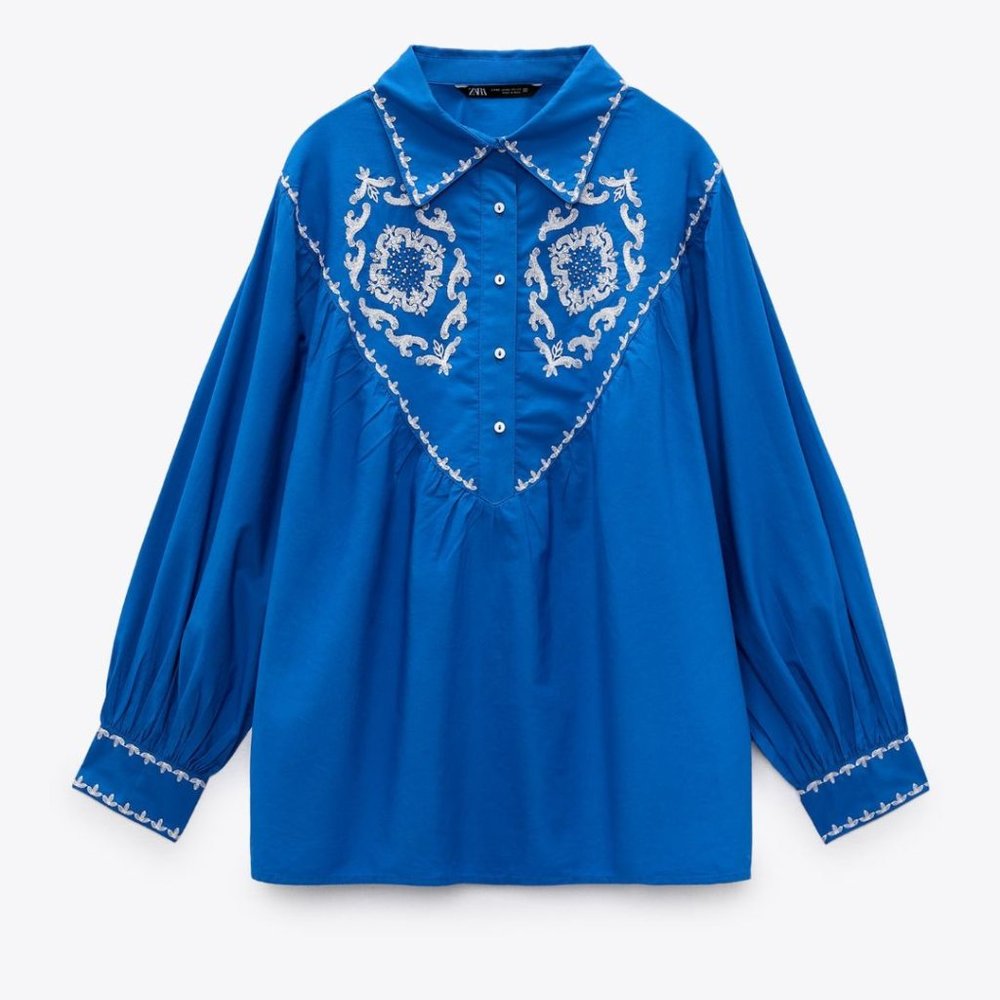 Zara Contrasting Embroidered Blouse - NWT